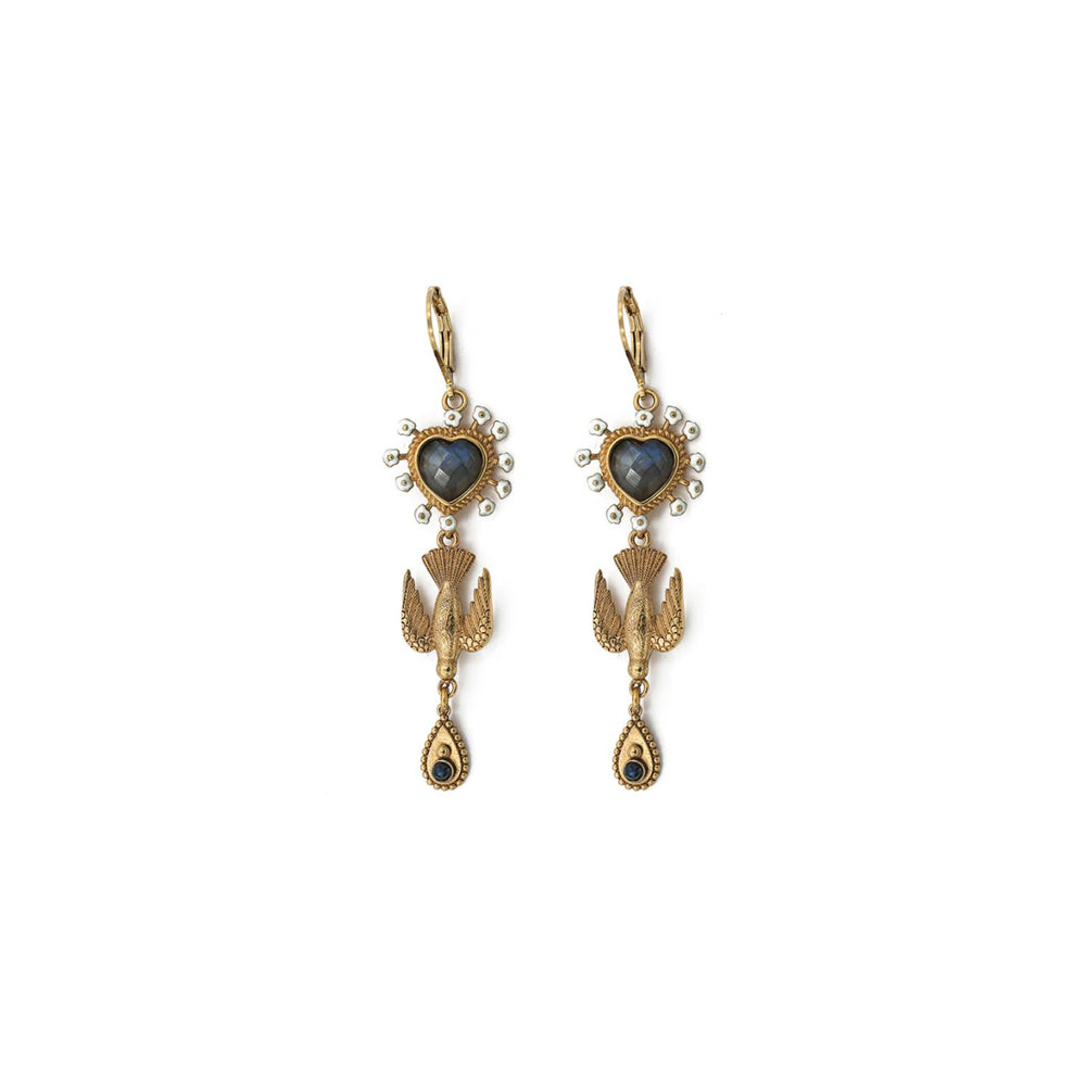 Sacha ex voto heart bird earrings