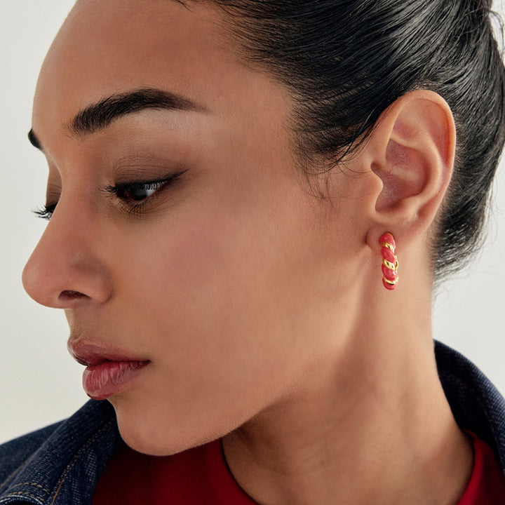 Pop Red Twist Yellow Earrings