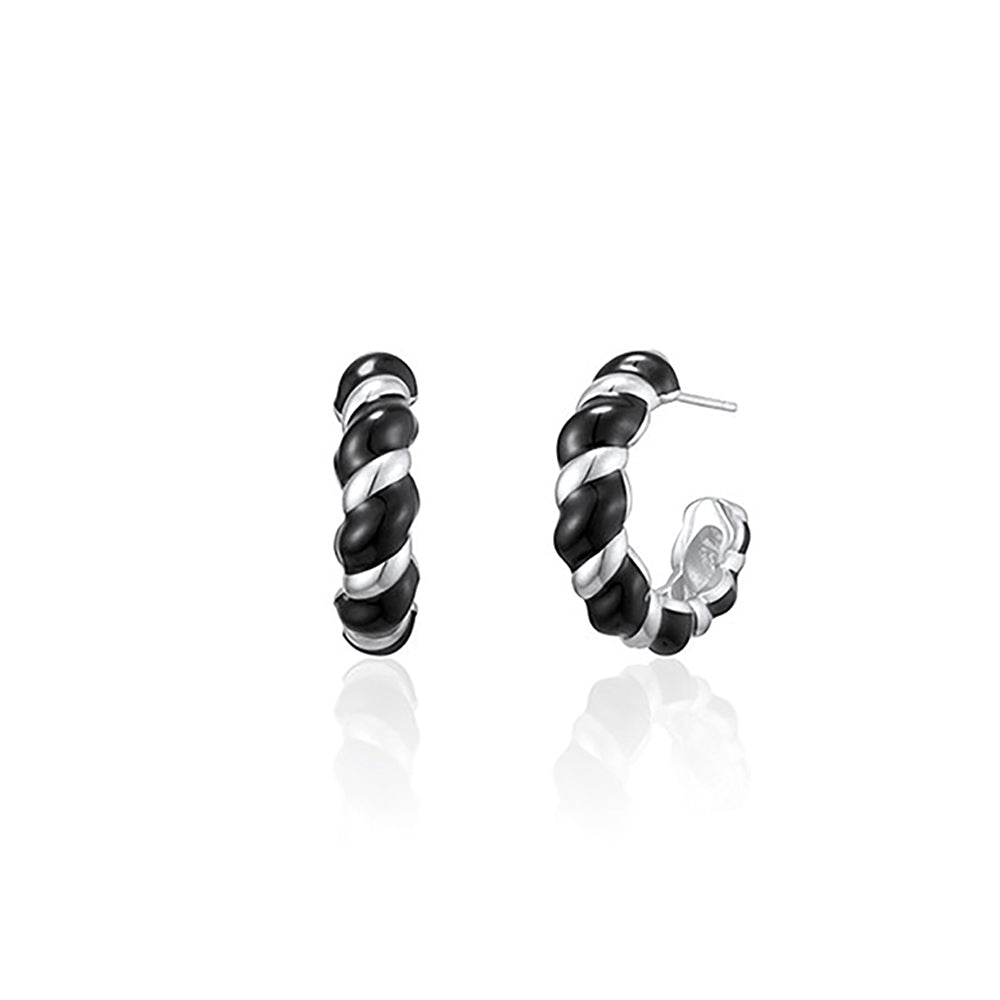 Pop Black Twist White Earrings