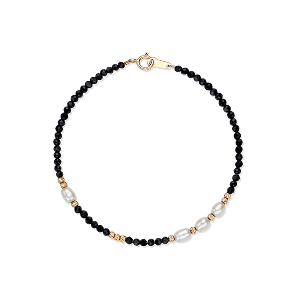 Black Spinel and Pearl Combi Bracelet