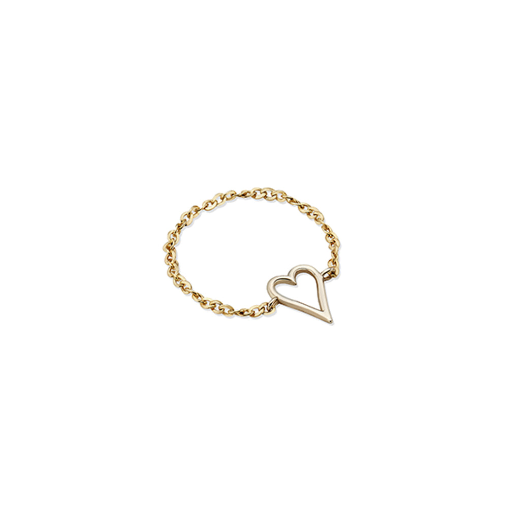 Line Heart Yellow Gold Chain Ring