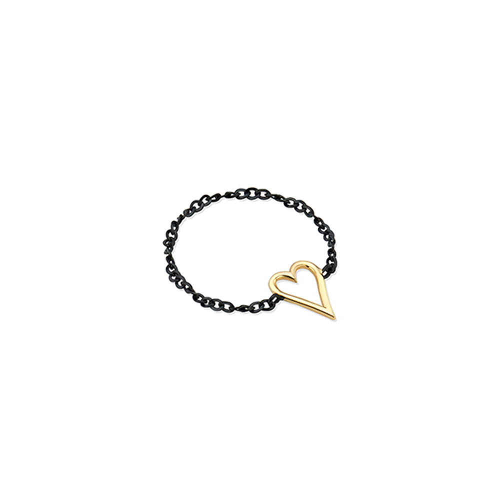 Line Heart Black Gold Chain Ring