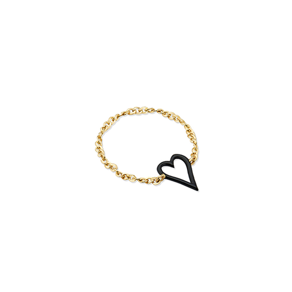 Line Black Heart Gold Chain Ring