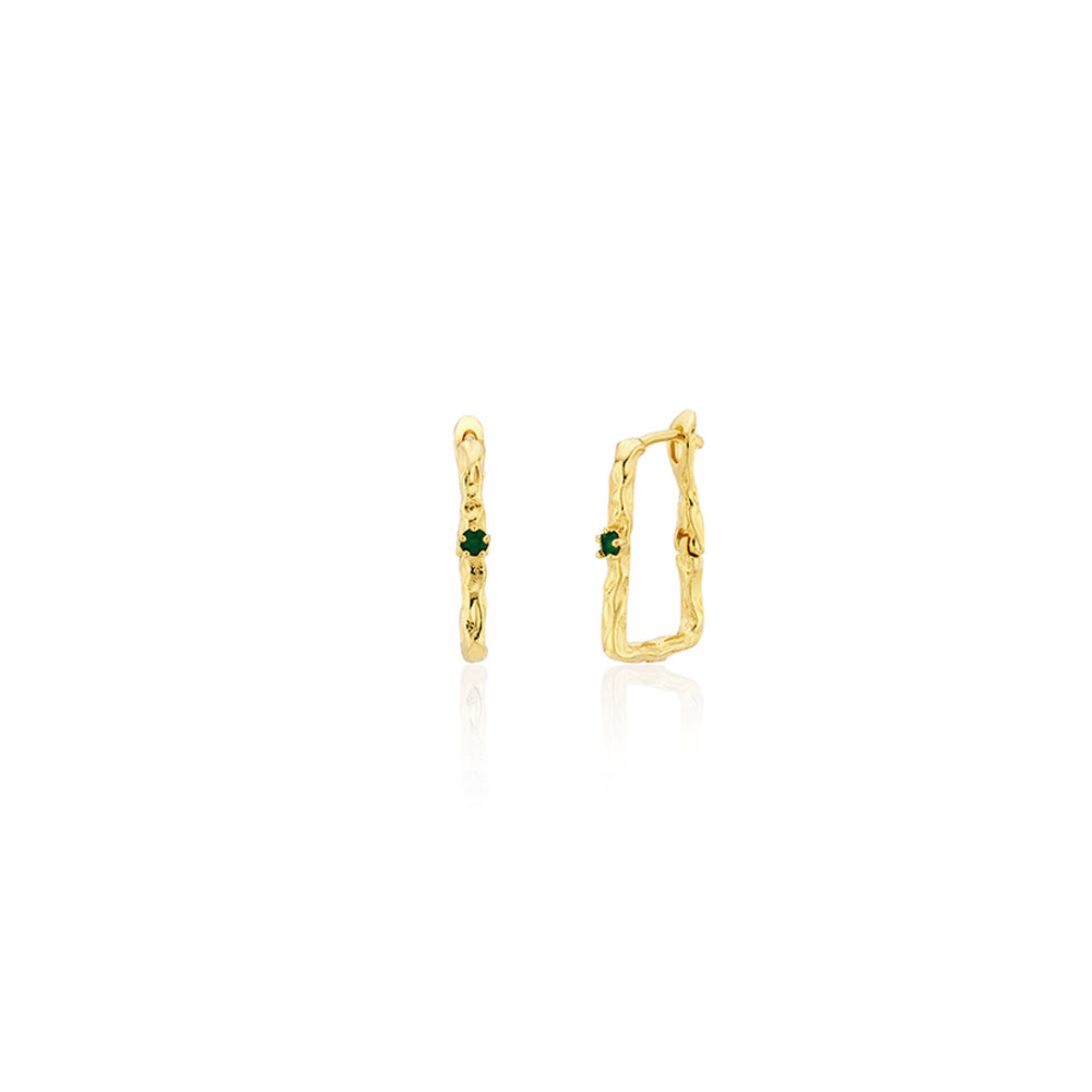 Green Onyx Crushed Square Hoop Earrings