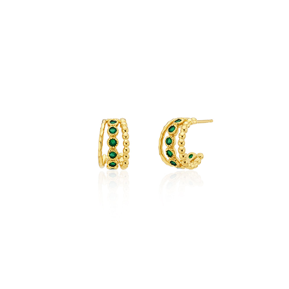 Triple Green Onyx Point Hoops