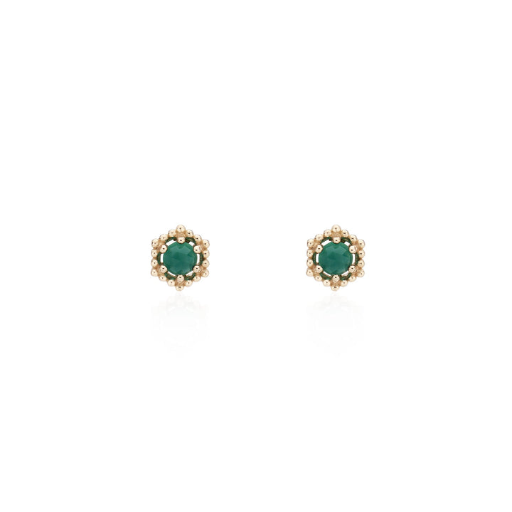 Hexa Round Emerald Studs