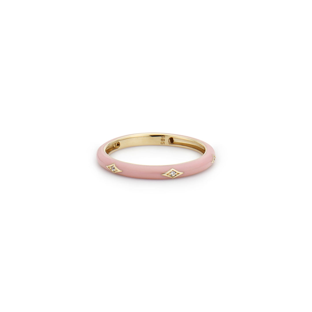 Triple Diamond Baby Pink Enamel Stack Ring