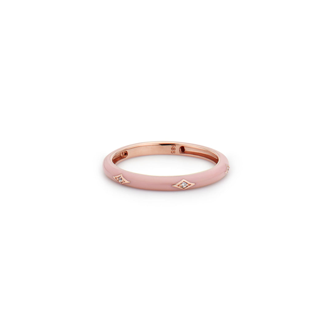 Triple Diamond Baby Pink Enamel Stack Ring