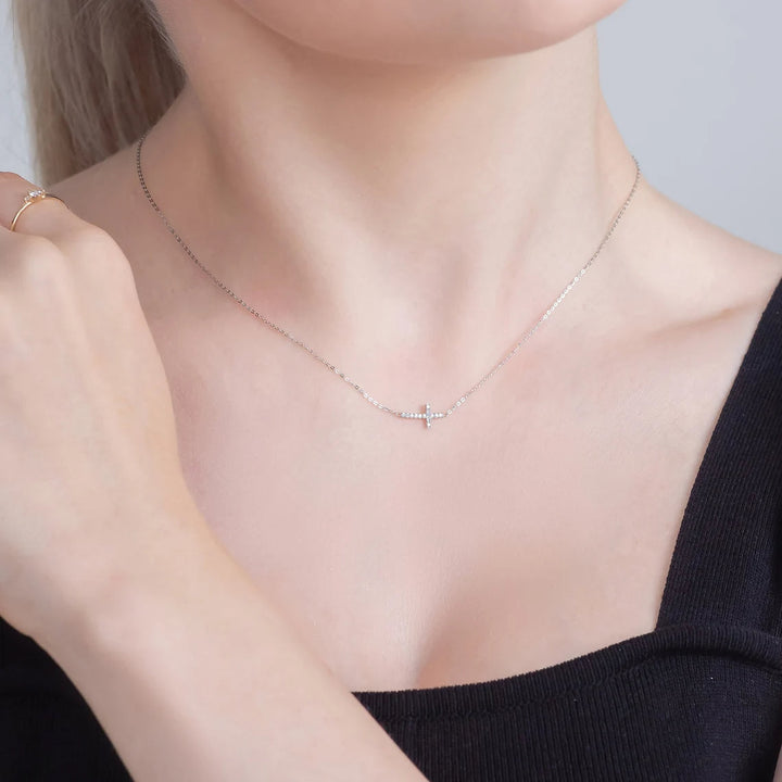 Sideways Cross Diamond Necklace