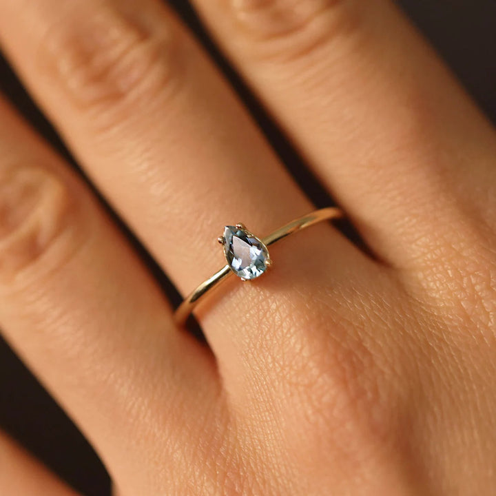 Simple Teardrop Aquamarine Ring